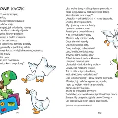 Żółw z walizkami i dwie kaczki, jedna z kijem, ilustrują wiersze z humorem o podróżach i pomysłach.