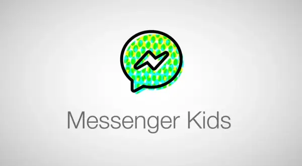 Kolorowe logo z błyskawicą w dymku, pod nim napis "Messenger Kids".