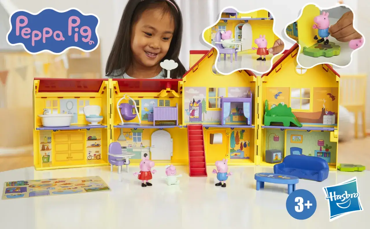 Interaktywny domek Świnki Peppy z figurkami i mebelkami. W zestawie Peppa, George i inne akcesoria do zabawy. Świnka Peppa zabawka dla najmłodszych.